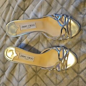 Jimmy Choo silver leather mules